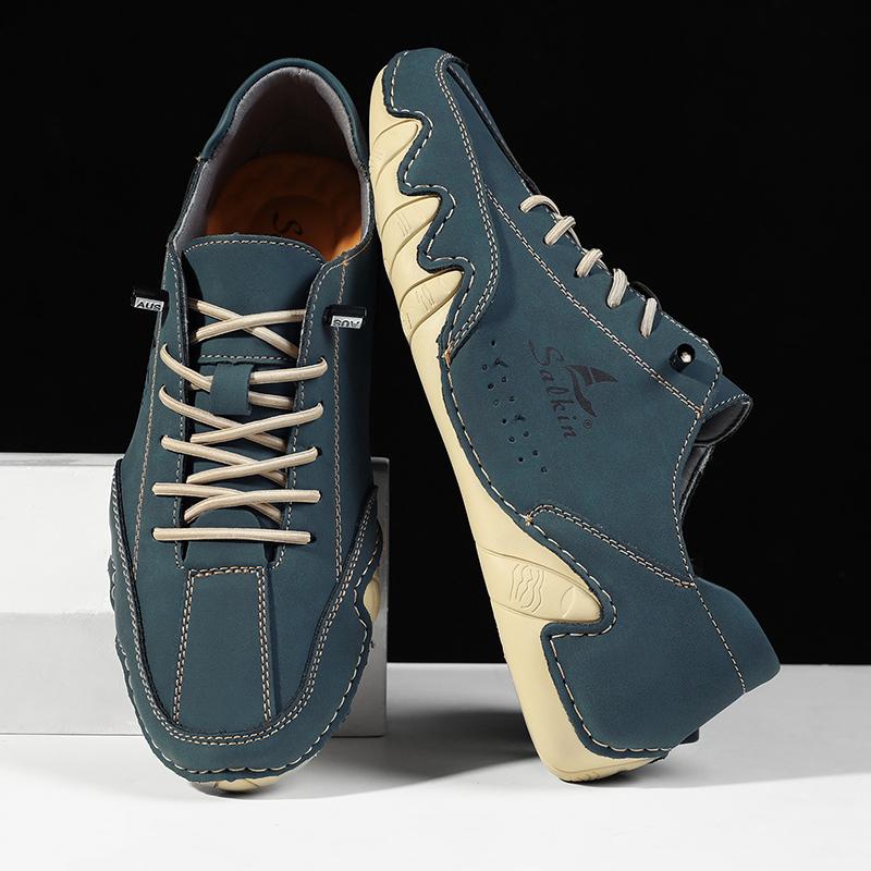 Fashion Handmade Leather Casual Men Shoes Design Lace Up Sneakers Man Loafers Breathable Soft Leather Shoes Men Driving Shoes
