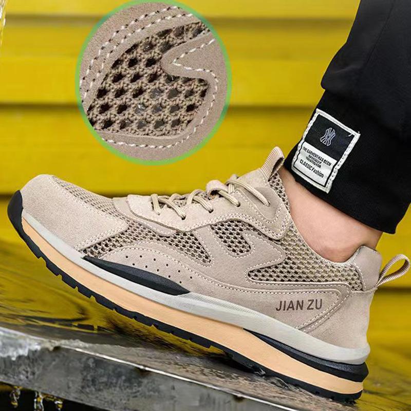 Oulylan Summer Safety Shoes Men Steel Toe Protection Bull Tendon Sole Anti Smashing Puncture Comfortable Wear-Resistan