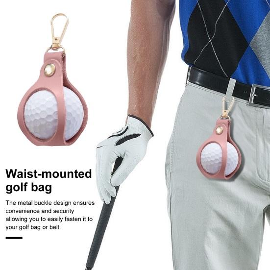 Golf Ball Bag with Clip Cling to Pants Hoop Faux Leather Anti-slip Portable Golf Ball Holder Metal Buckle Golf Organizer Golf Ball Carrier