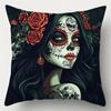 4PCS Skull Print Pillow Cases: Day of Dead Face Paint & Roses, Mysterious Glam for Parties, Home, Car (No Insert)