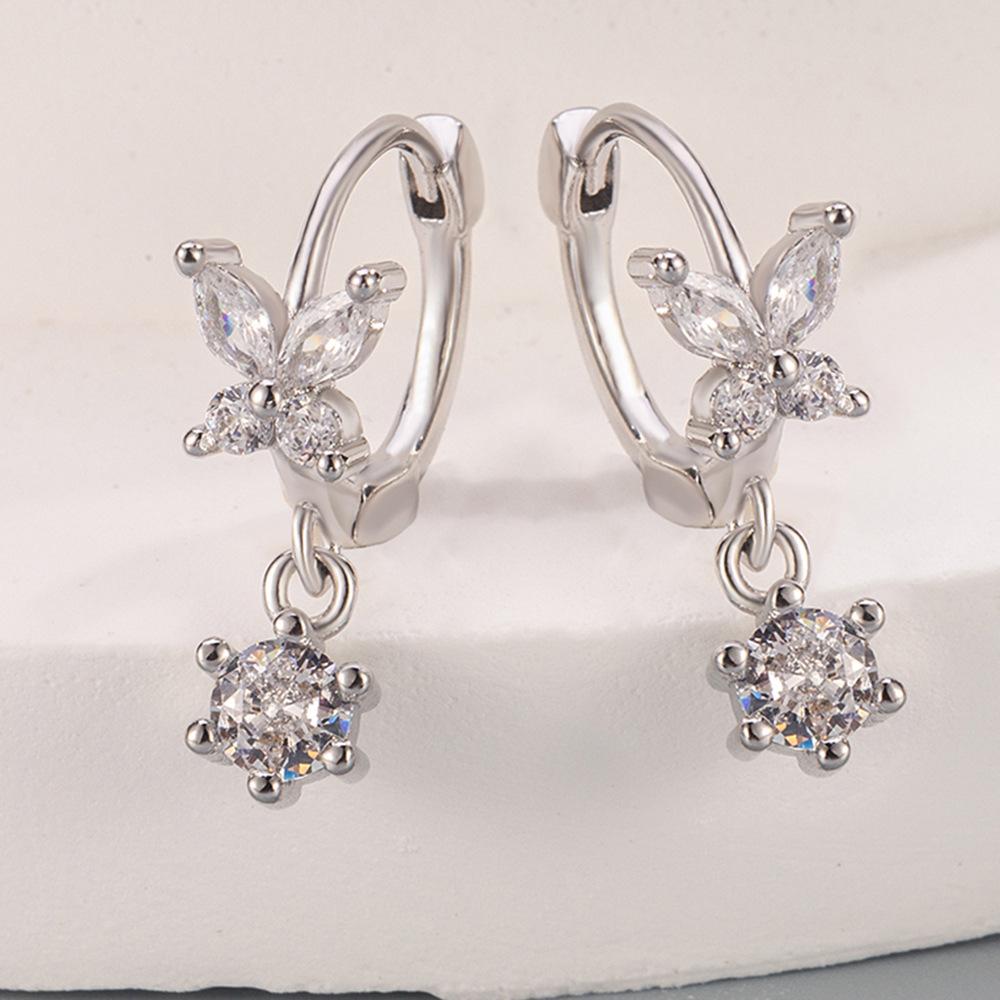 925 Sterling Silver Stylish Sweet Butterfly Zircon Earrings Birthday Party Anniversary Gift