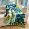 Multi size Van Gogh Howling Wolves Pattern Blanket Flannel Material Soft Warm for All Seasons Home Outdoor Camping Picnics RV