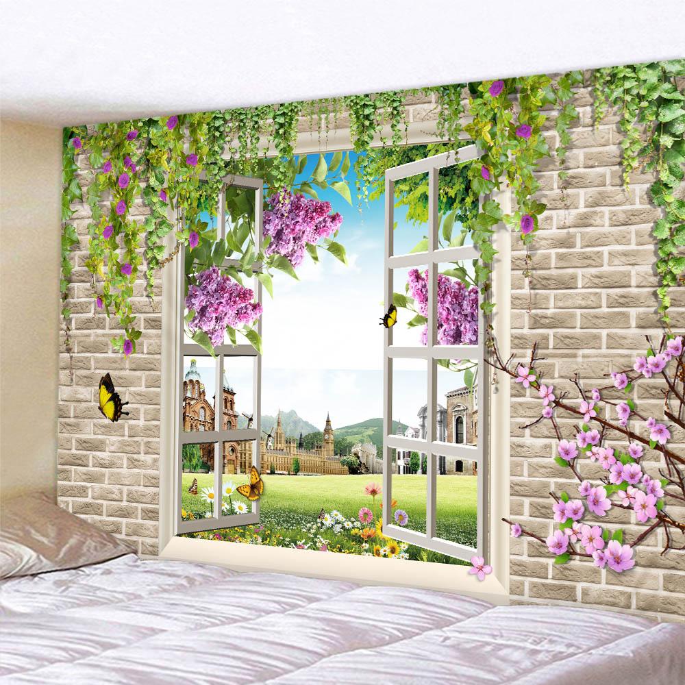 Stone Wall Flower 3D Print Tapestry Polyester Fabric Living Room Wall Decorative Art Blanket Bohemian Hippie Beach Picnic Mat
