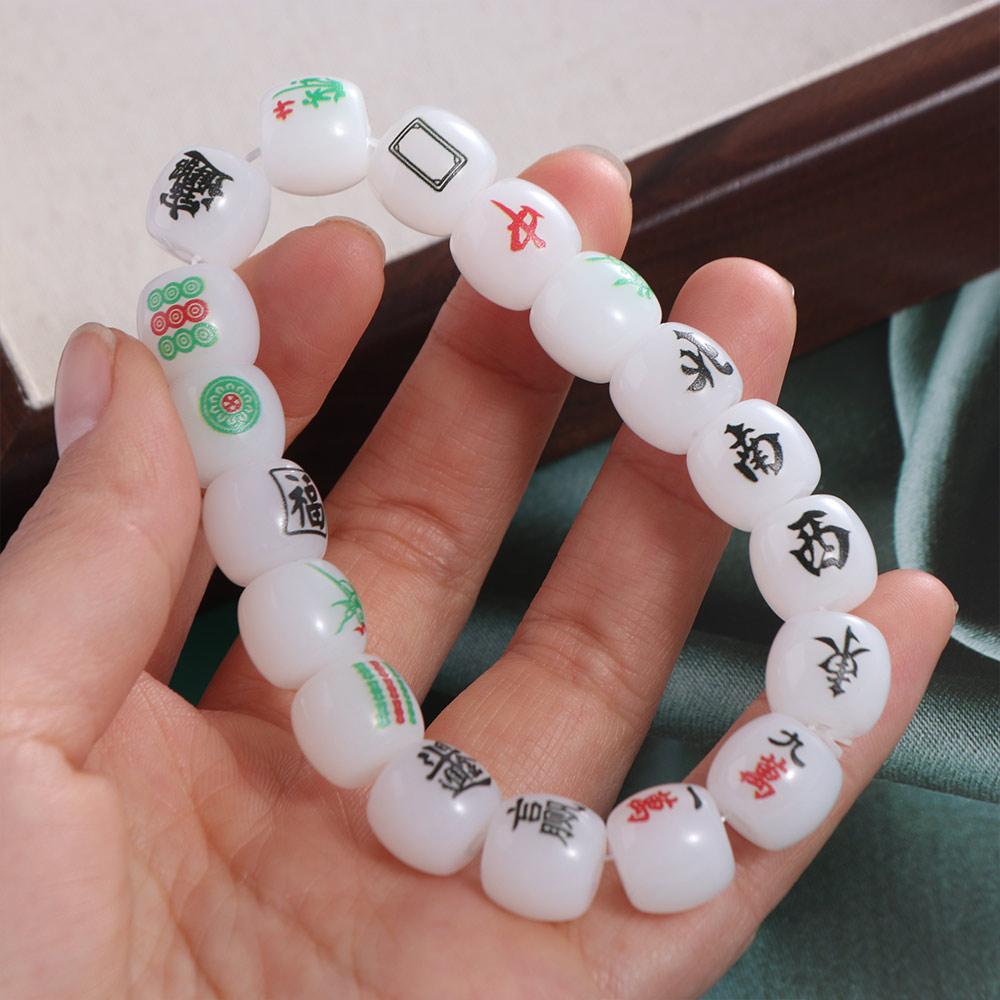 Elastic Acrylic Bead Hand Ring Handmade Chinese Mahjong Bracelet Retro   Friend