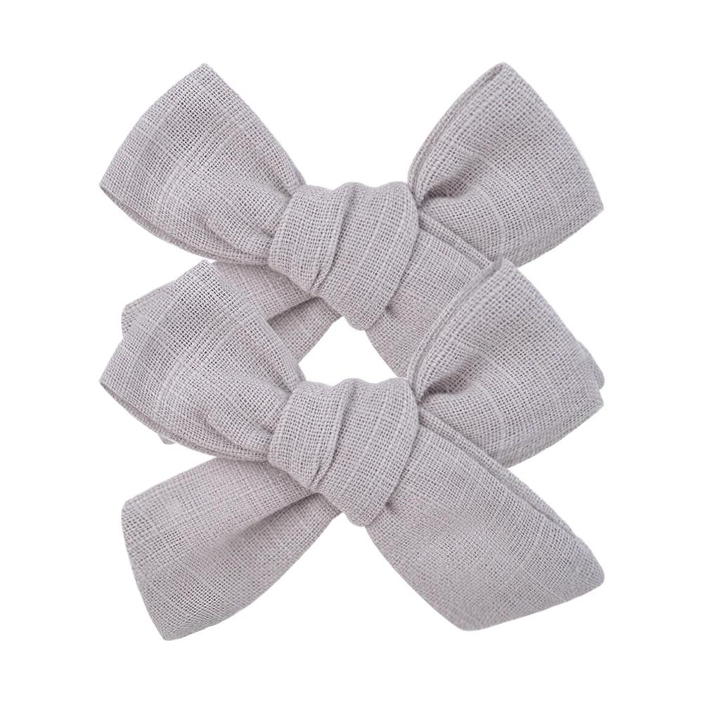 2Pcs/Set 3Inches Cotton Linen Solid Color Bowknot Hair Clip for Kids Girls Handmade Boutique Hair Bows Headwear Hair Accessories