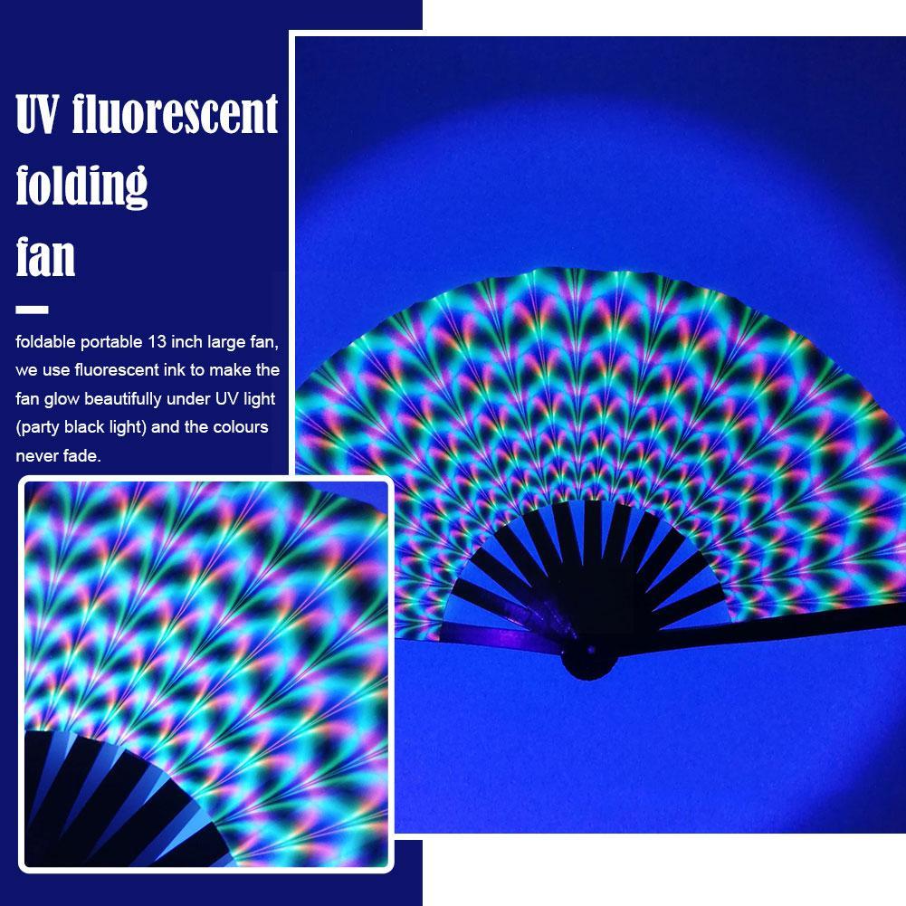33cm Large Folding Hand Rave Fan Chinease/Japanese Music Colorful Fan Gradient Reflective Festival Dance Fan Fan Gifts Fold Q4C5