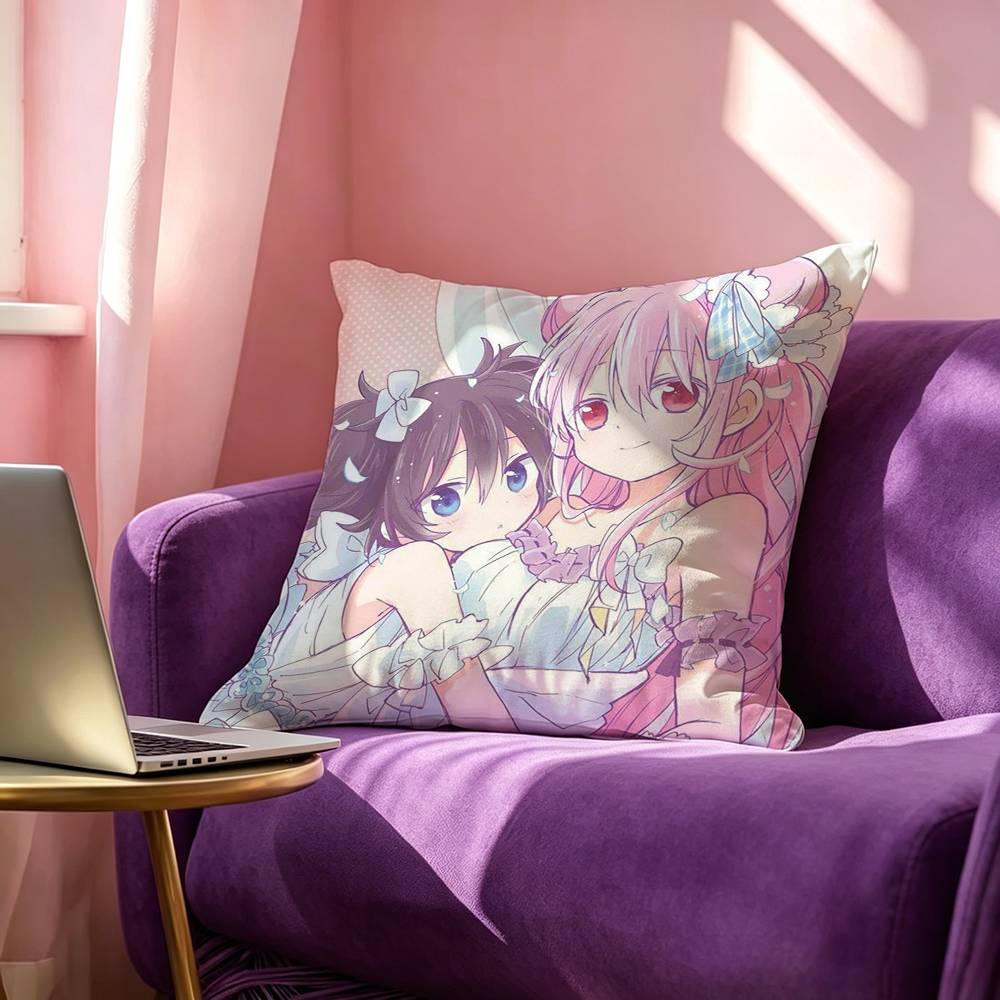 Cartoon Anime HHappy Sugar Life Manga Pillow Case Square DoubleSided Sofa Cushion Cover Bedroom Bedside Pillow