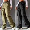 Women Cargo Pants Spring Elastic Waist Solid Color Pockets Wide Leg Trouser Female Casual Korean Streetwear Joggers Sweatpants