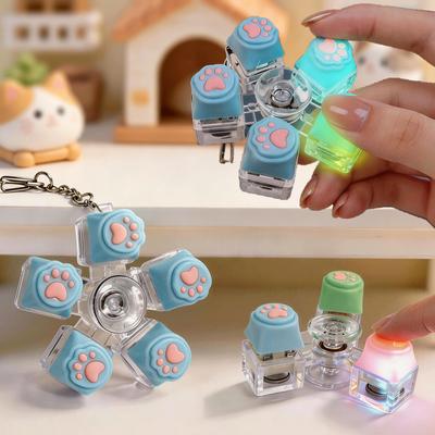 Katzenpfote Fidget Spinner Schlüsselanhänger mit LED-Licht Drückbare mechanische Tastenkappe Stressabbau-Spielzeug, Anti-Angst Sensorik-Spielzeug für ADHS