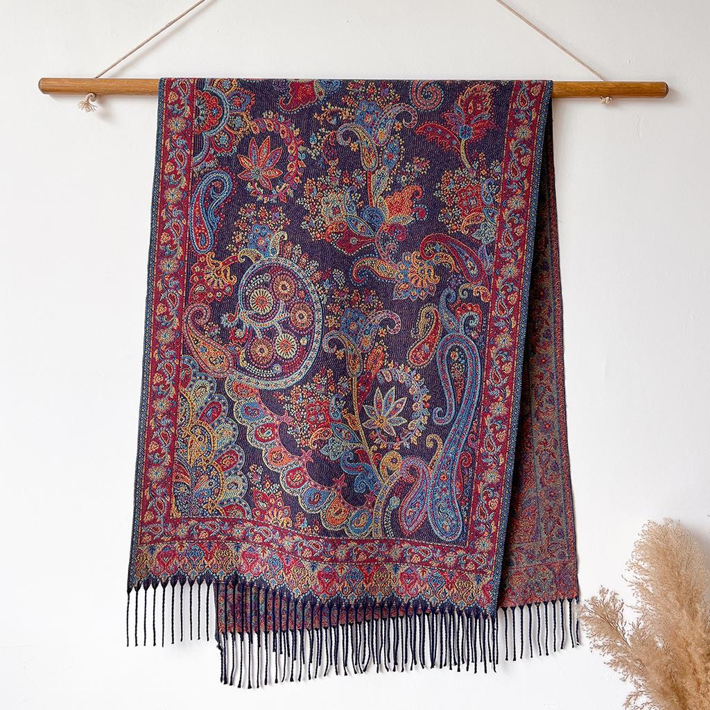 Ethnic Style Wear Shawl Women's Scarf Scarf Jacquard Cashew Fruit Tassel Cotton Women's Long Scarf Shawl Versatile