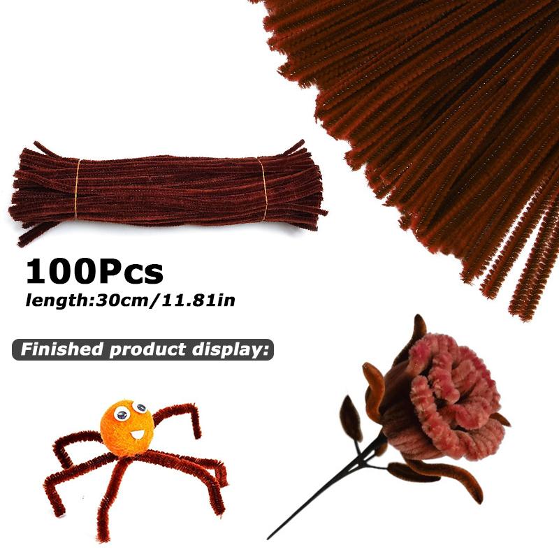 100Pcs 30cm Colors Chenille Stem Twisted Rod Iron Wire DIY Handcraft Wool Root Fluffy Bar Twisting Decor Pipe Cleaner Plush