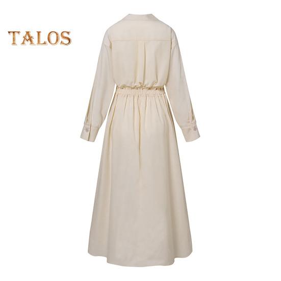 Dámské šaty s dlouhým rukávem na knoflíky, ležérní áčkové midi šaty, volného střihu, s klopovým límcem, dlouhé šaty do kanceláře, na večírky a na pláž