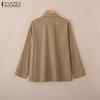 ZANZEA Women Casual Turn Down Collar Loose Long Sleeve Blouse