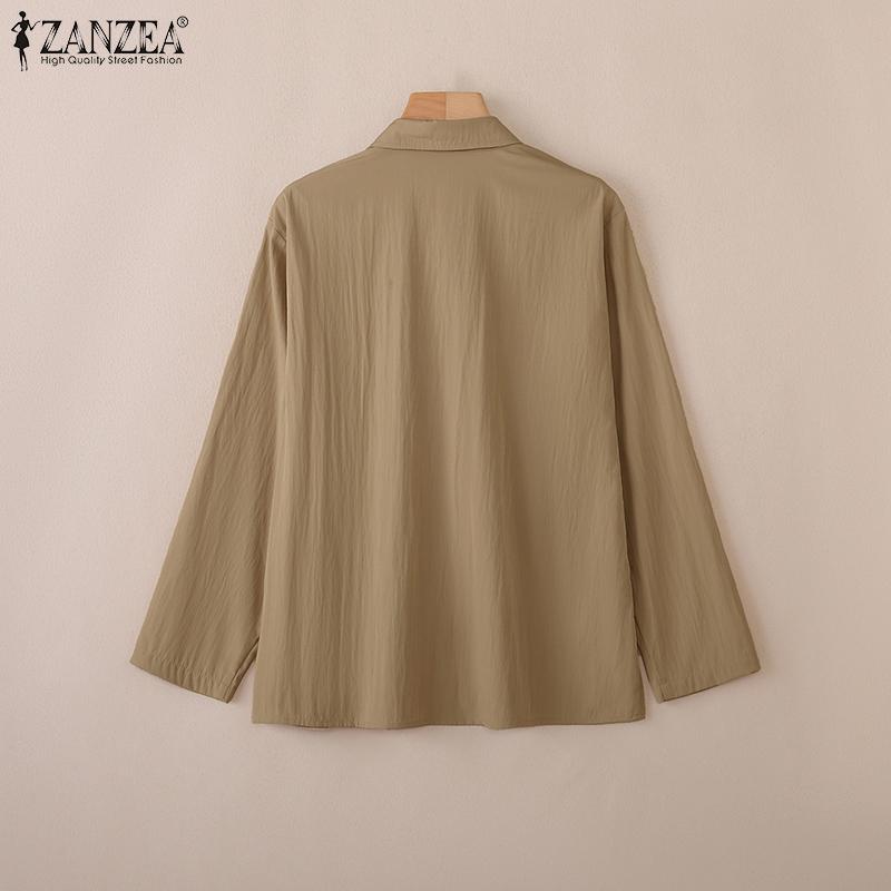 ZANZEA Women Casual Turn Down Collar Loose Long Sleeve Blouse