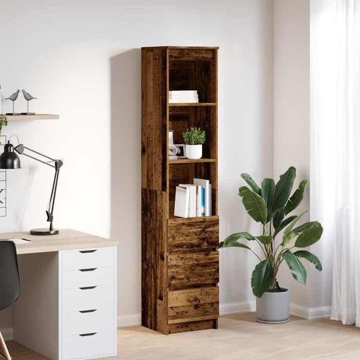 VidaXL Buffet haut 37,5x35x180 cm vieux bois bois d'ingénierie, armoire, armoire latérale, armoire de rangement haute, 861668