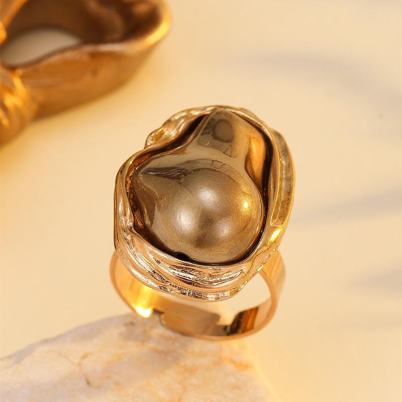 Fashionable, Unique, Retro, Irregularly Colored Imitation Irregular-shaped Pearl Ring Finger Ring for Women