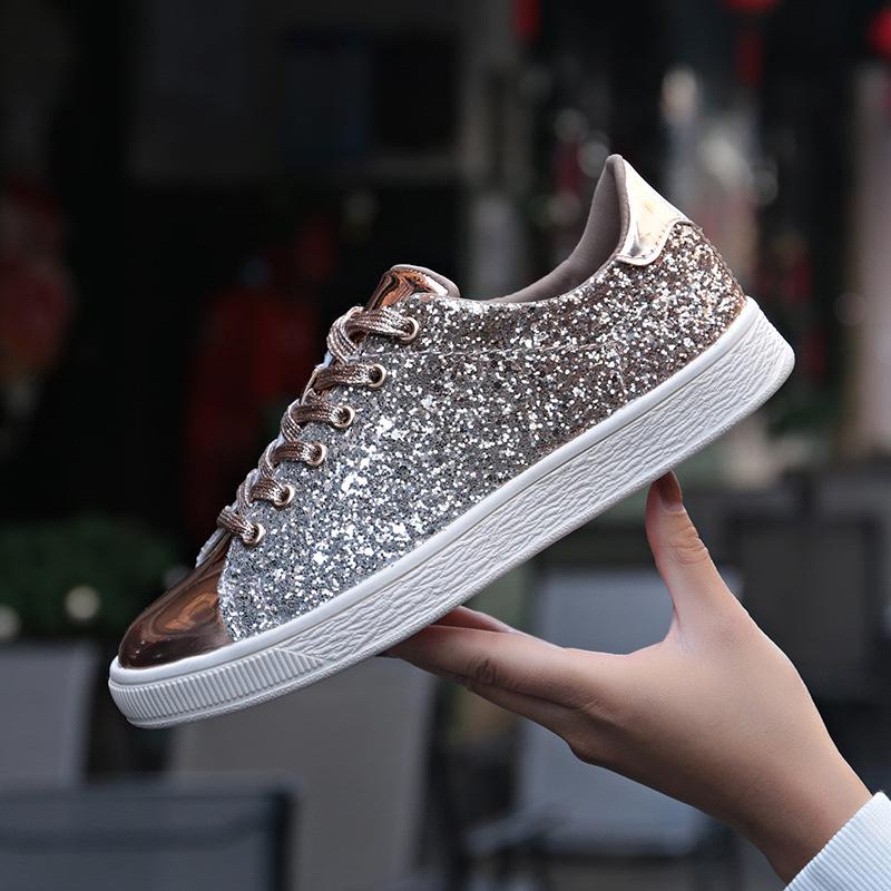Women Vulcanize Shoes Sneakers Bling Shoes Girl Glitter Casual Female Breathable Lace Up Outdoor Sport Shoes Zapatos De Mujer