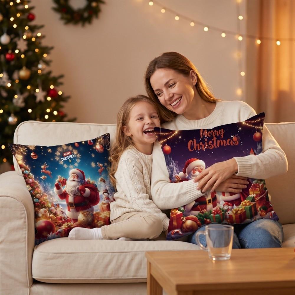 Santa Claus Throw Cushion Case Christmas Tree Santa Pillow Cover Living Room Sofa