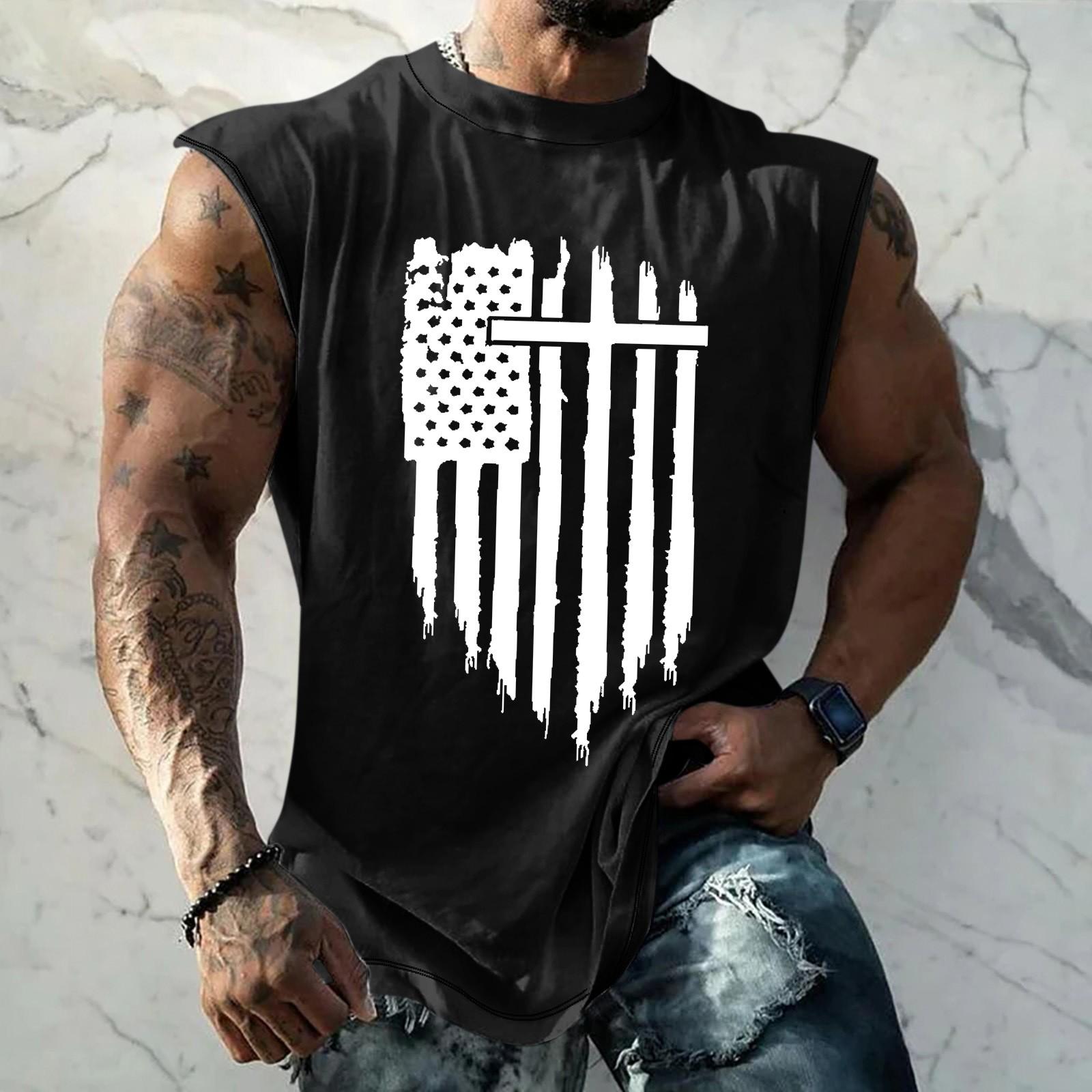 Летний мужской однотонный поглощающий пот дышащий жилет без рукавов с принтом — фото 8