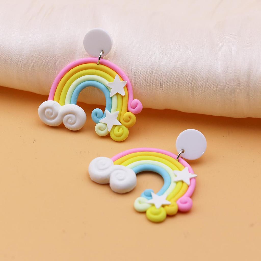 Exaggerated Handmade Rainbow Cloud Earrings - Youthful Summer Studs