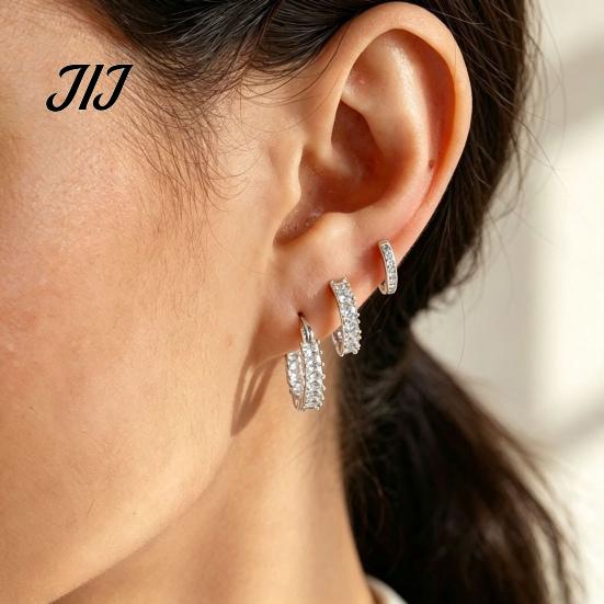 Fashionable Zircon Circle Hoops 3Pcs Elegant Zirconia Full Stud Earrings Set, Comfortable Piercing Hoop Earring, Hypoallergenic Copper Jewelry Gift