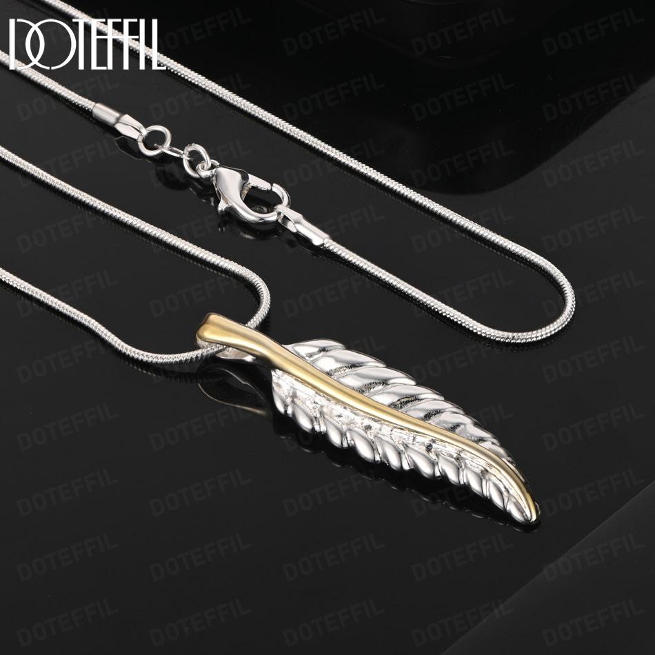 925 Sterling Silver Leaf Necklace Wedding Jewelry 45CM