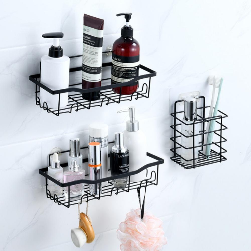 6Pcs Set 6-Hook Style Punch-Free Carbon Steel Storage Basket Bathroom Draining Organization Rack