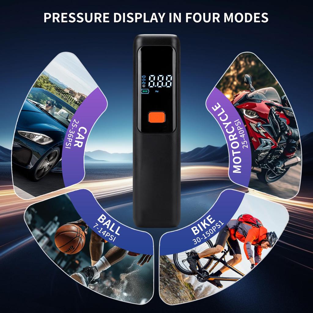 Tire Inflator Portable Compressor, Car Tire With Digital Pressure Gauge, Rechargeable Battery,for Car, SUV, Motorcycle,Ball