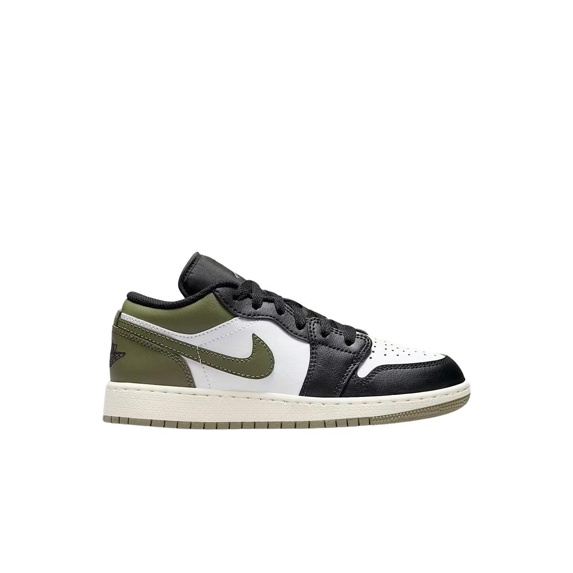 Кроссовки Air Jordan 1 Low GS Black Toe Medium Olive Kids Green White 553560-092 36