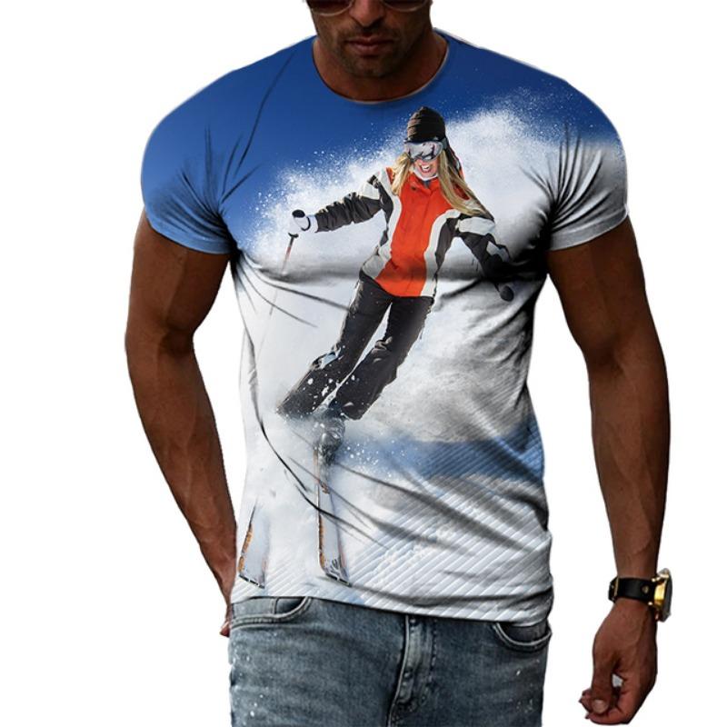 Sommermode Skateboard Sportswettbewerb Ski Herren T-Shirts Lässiger Druck Hip Hop Harajuku Persönlichkeit Rundhals Kurzarm Top