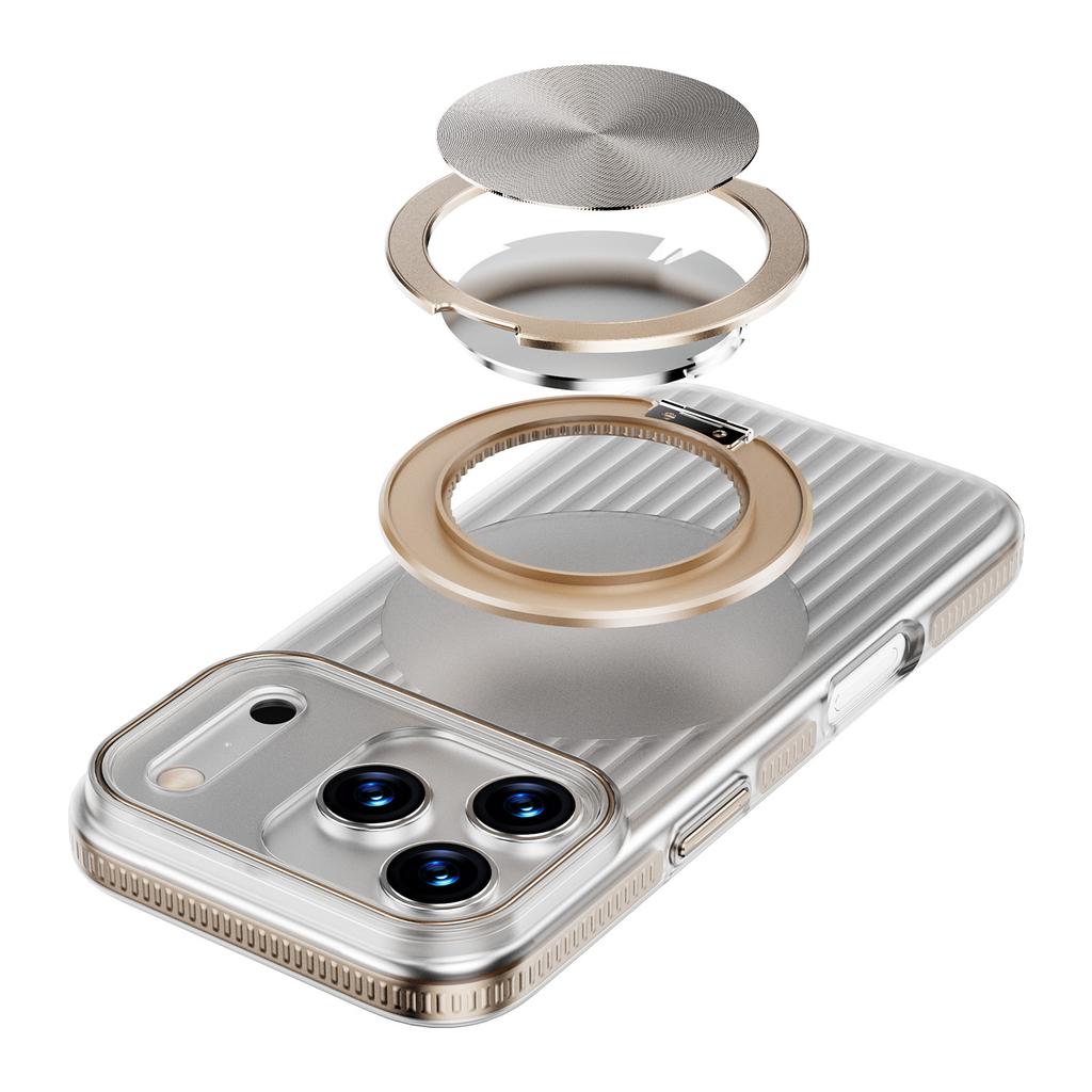 Luxury Rotating Magnetic Stand MagSafe Case for iPhone 17 16 15 14 13 12 Pro Max 17Air 17Pro 16e Metal Button Ripple Shape Cover