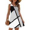 Women's Fashion Casual Summer Cupless Bag V-neck Vintage Color Block Stitching Print Dress Beach Sundress