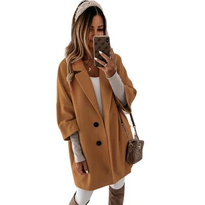 2024 Fashion Autumn New Crop Sleeve Button Lapel Pocket Woolen Coat