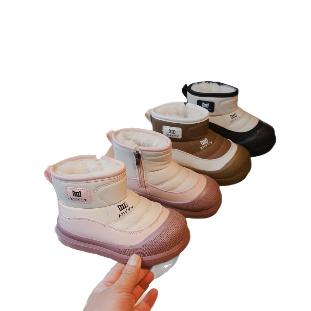 2025 Vinter Gutter Velurfôret Bomull Snøstøvler, Tykt Lær og Pels, Kort Modell for Store Barn