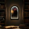 Acrylic Wood Spooky Sign Halloween Glowing Ghost Mirror, USB Light Up Scary Ghosts, Hologram Mirror Decoration Prank Decor for Haunted House