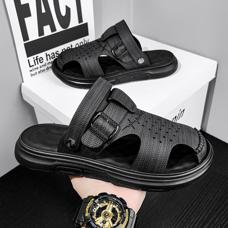 Sandals Summer New Trend Fashion Dual-purpose Bag Head Slippers Thick-soled Leather Middle-aged Dad Beach Shoes