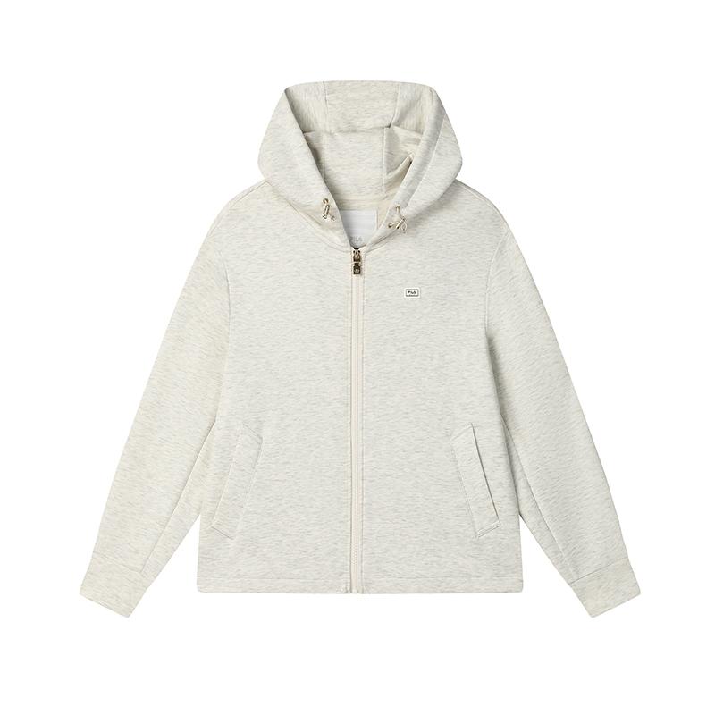 Fila Milano Series Warm Comfortable Knitted Hooded Jacket Women Jackets Light-Khaki Flower-Gray F11W515501FLK