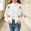 Girls Color Cardigan Sweater with Button Front and Crochet Flower
