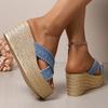 Fashion Woven Chunky Platform Sandals Women Fashion Cross Band High Heels Slippers Woman Plus Size Thick Sole Summer Sandles Mujer 42