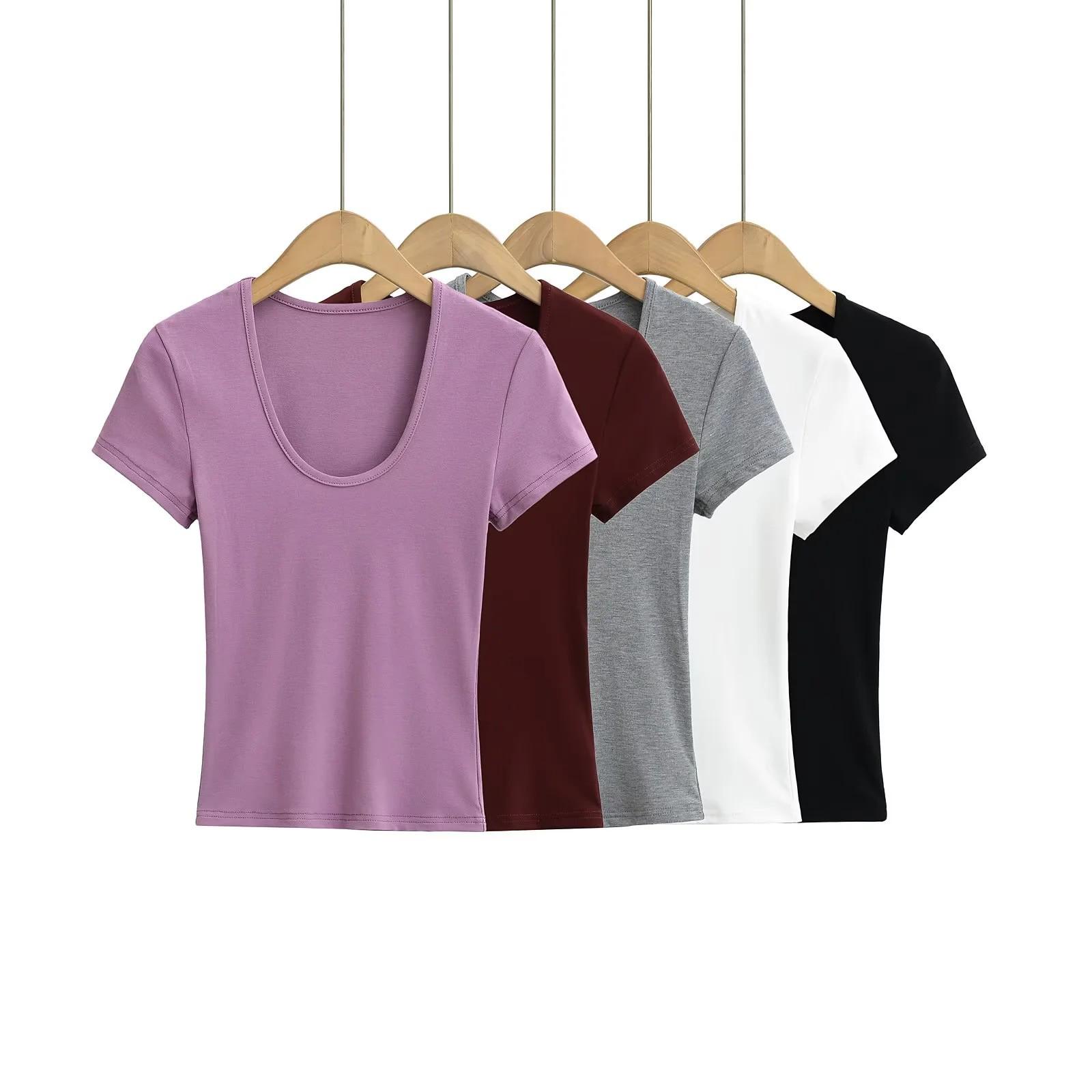 

Summer Sexy Low U-Neck Short Sleeve Bodycon T-Shirt Large