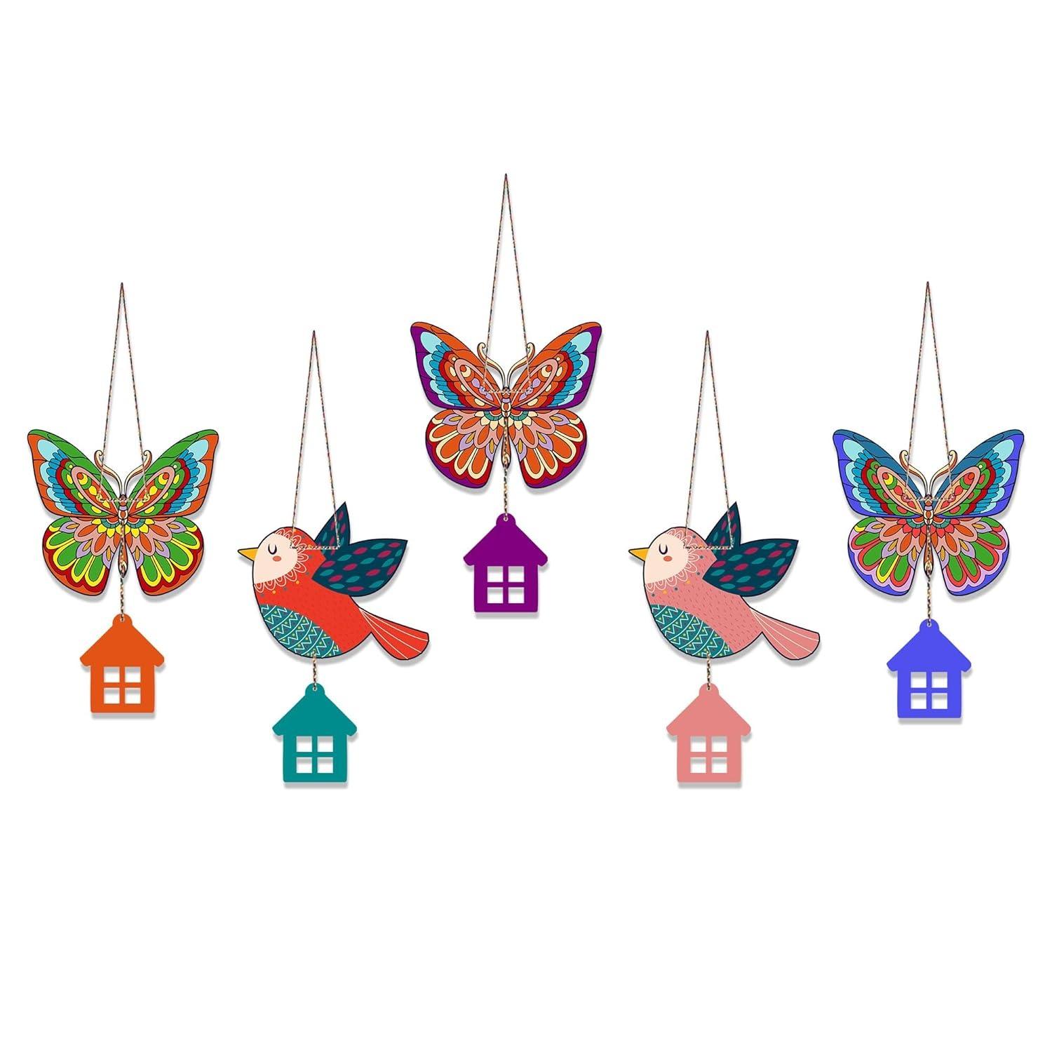 

Multicolored Butterfly & Birds Wooden Wall Hanging for Home Decoration | Office | Cafe | Decorative Door Hanging | Pack of 5 Onesize