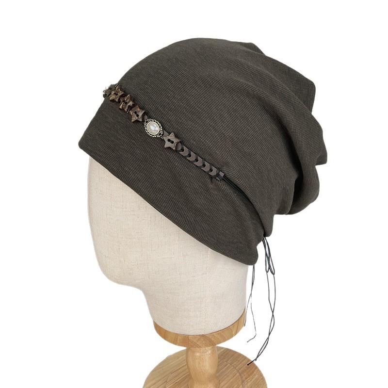 Spring and Autumn Fringed Beaded Big Head Circumference Breathable Versatile Pile Hat Woman