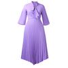 Damen Midi-Kleid in Lavendel mit Falten, Schleifen-Detail und Dreiviertelärmeln