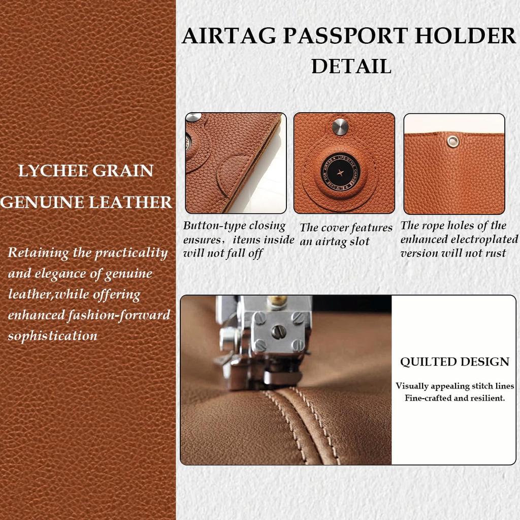 Genuine Leather Passport Wallet for Men and Travel Passport Holder with Airtag Airtag Passport Cover for Two Travel Essentials Festival Gift Lychee