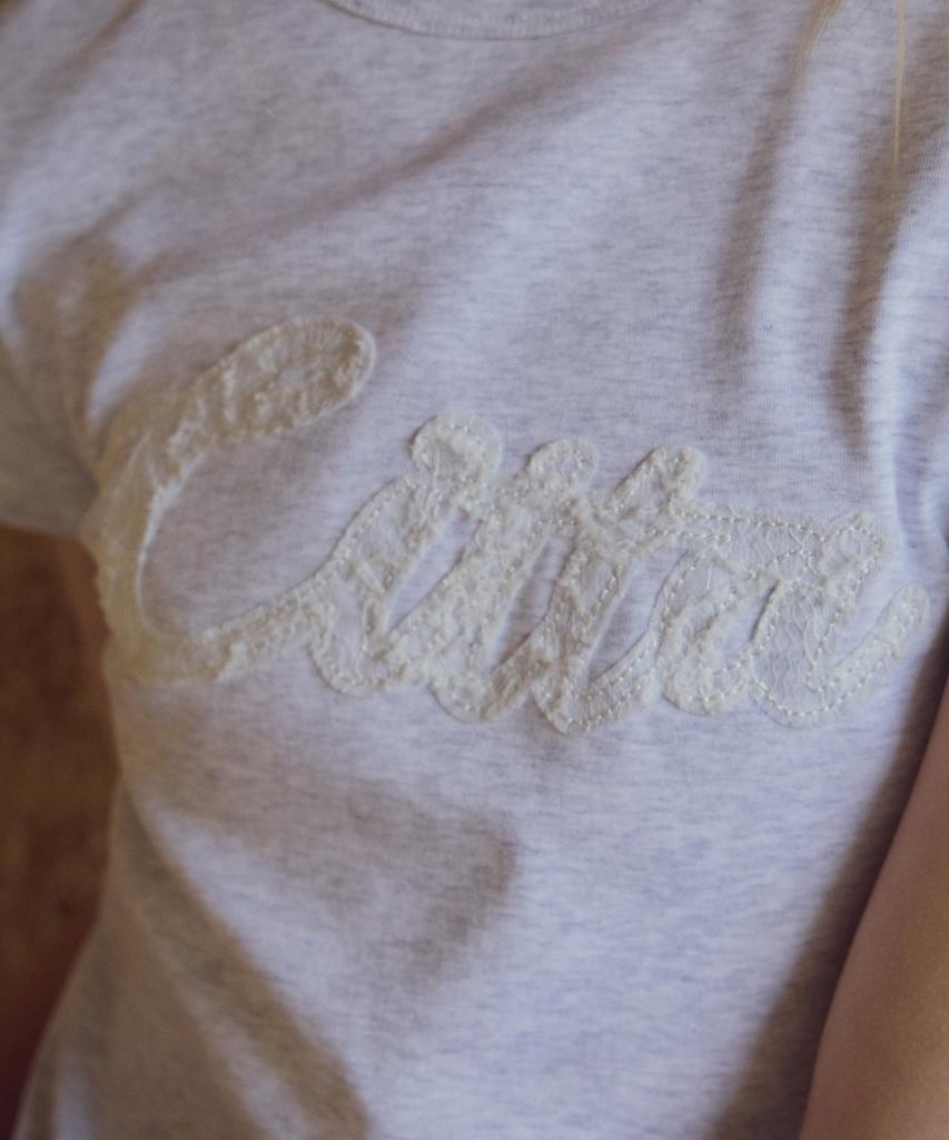 CITTA Lace Applique T-Shirt_Ctt3029(White Melange)
