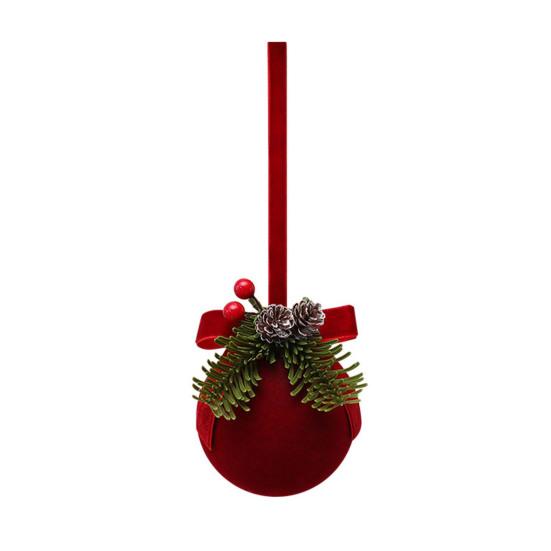 Christmas Red Bell Ornament Plastic Velvet Flocked Bell Ball Tree Ornament for Holiday Window Shop Home Decoration
