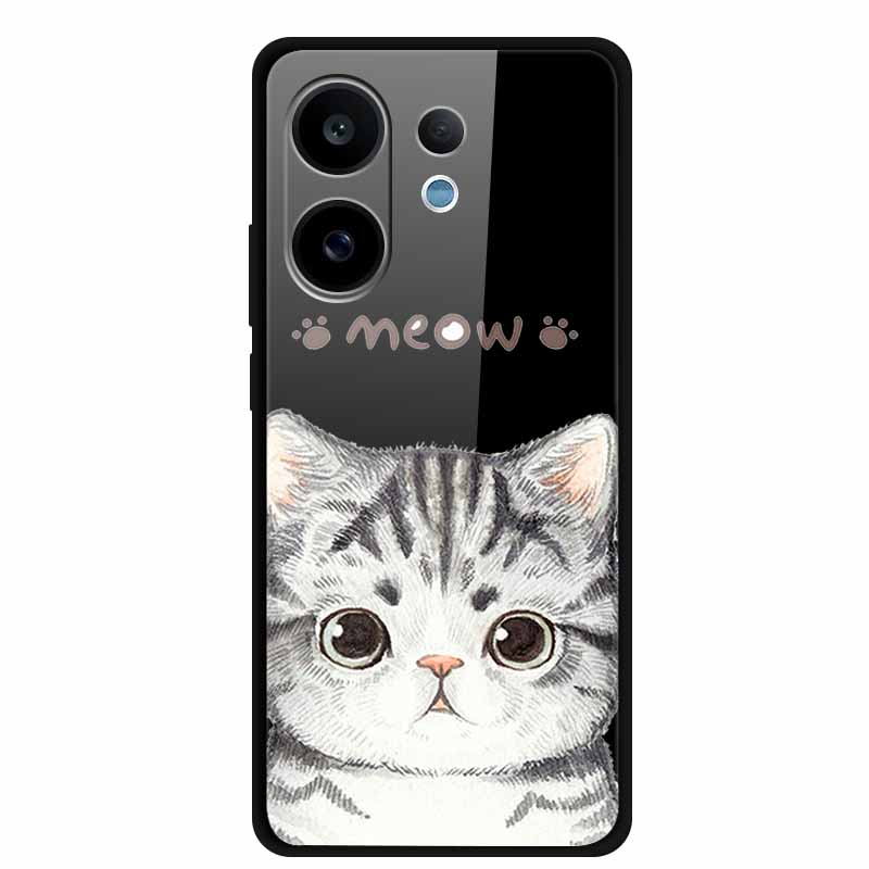 Tempered Glass Case For Vivo V60 2025 Phone Case 6.77" Cartoon Cats Hard Back Cover Soft Bumper For Vivo V60 5G Case V 60 Fundas