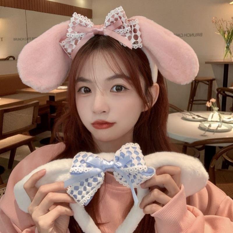 Roztomilý králík kreslený plyšový obličej ženy vlasy Rim Wash čelenka Lolita ručně vyrobená čelenka jehněčí uši zvířecí čelenka