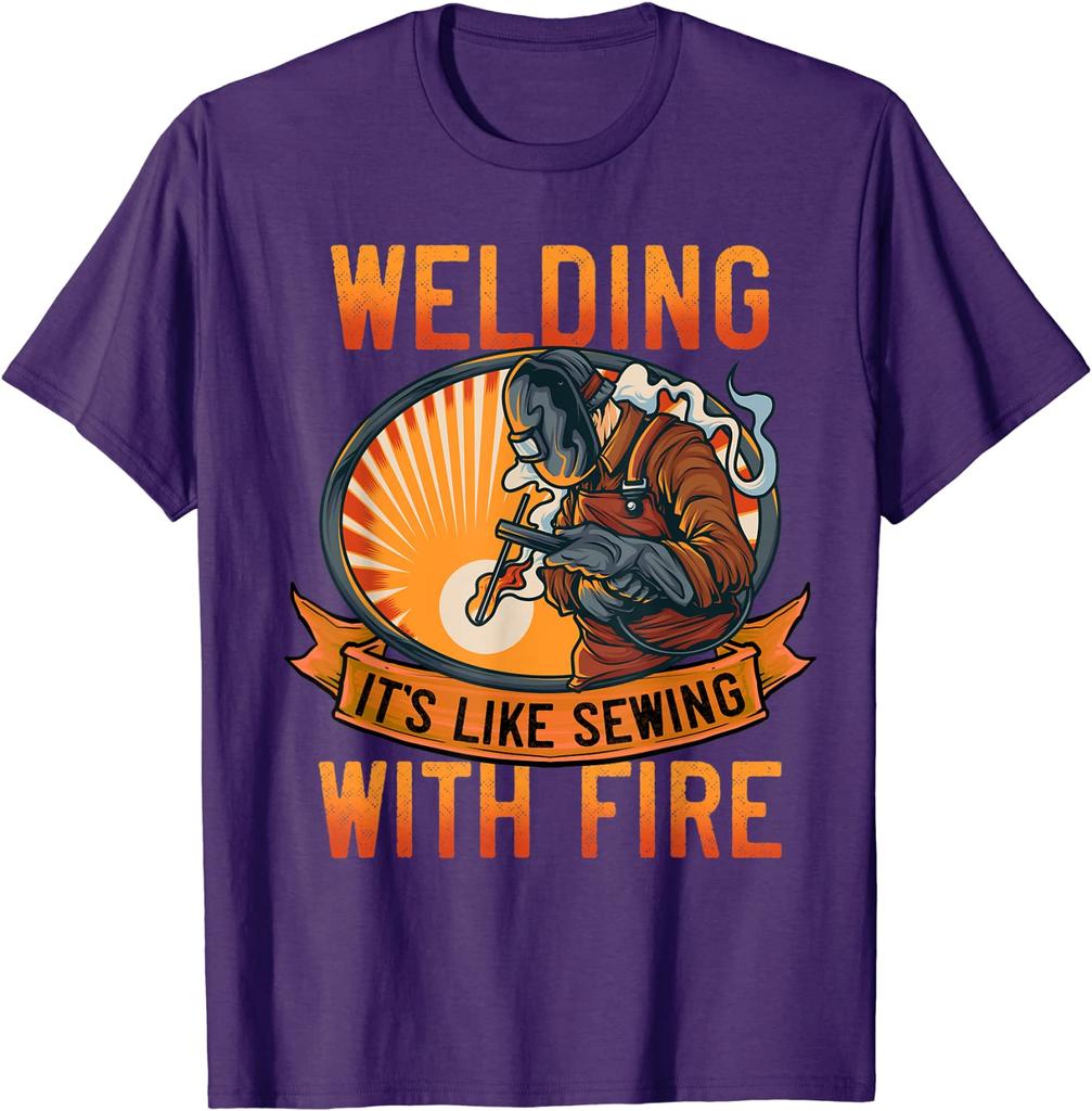 Funny Welder Shirts Men Welding It's Like Sewing With Fire T-Shirt Print T Shirt Prevalent Tops & Tees Cotton Men Leisure