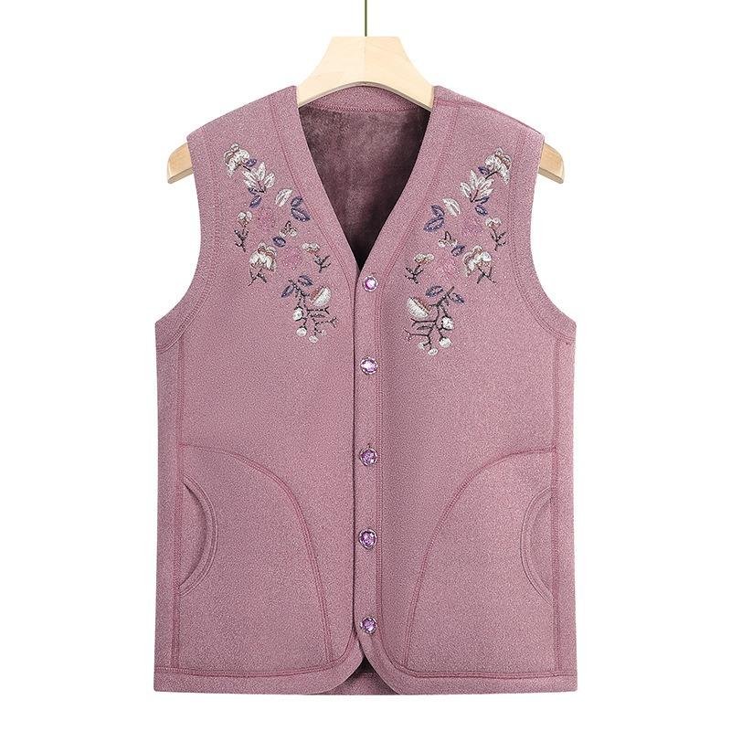 Women's Vest Autumn and Winter Clothing Fleece Warm Vest Old Lady Thickened Vest Cardigan Vest